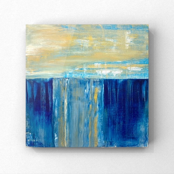 ORIGINAL Acrylic Abstract Painting 14x14 Stretched Canvas, Waterfall Art Decor - Picture 6 of 8